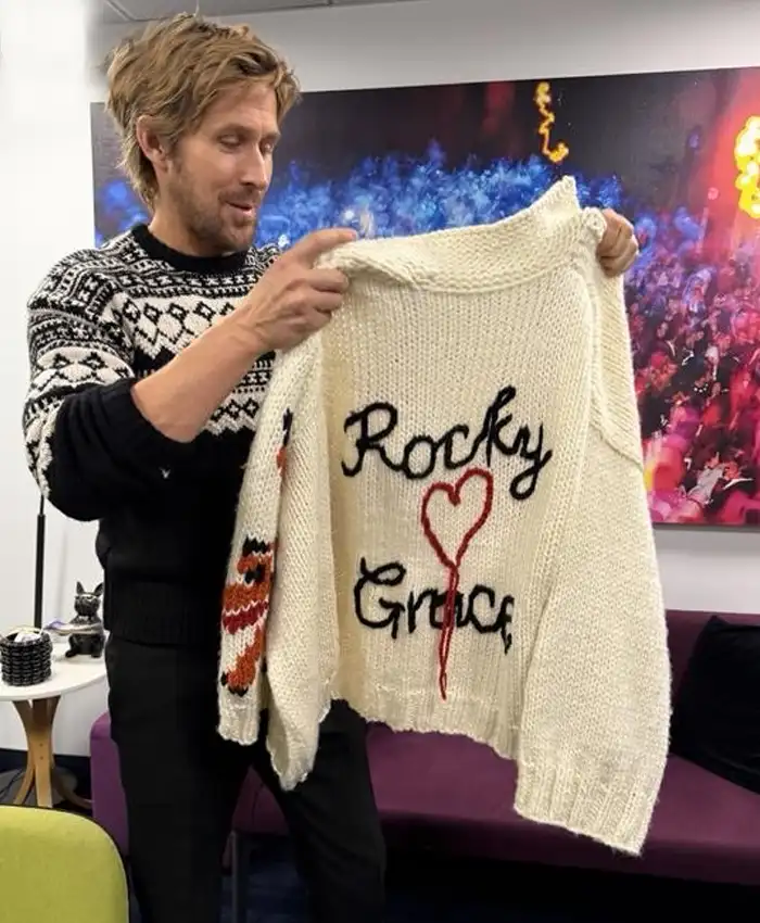 Ryland Grace Project Hail Mary 2026 Ryan Gosling Cream Fox knit Cardigan Jacket