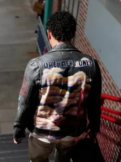SF Giants Willy Adames DREAMERS ONLY Golden Gate Bridge Black Leather Biker Jacket back view