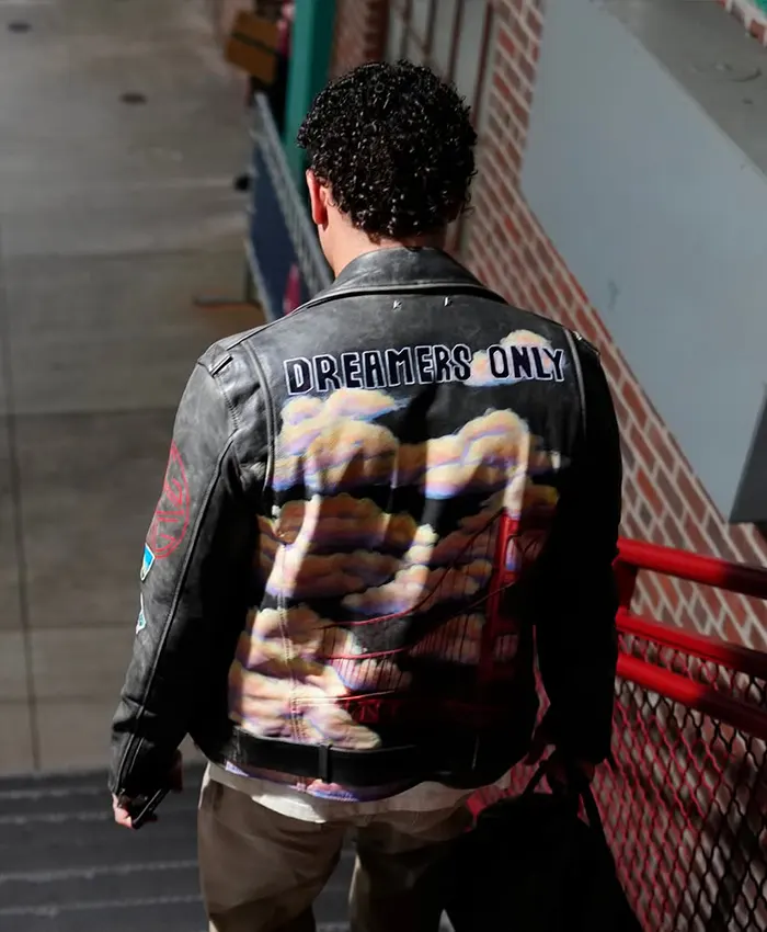 SF Giants Willy Adames DREAMERS ONLY Golden Gate Bridge Black Leather Biker Jacket back view