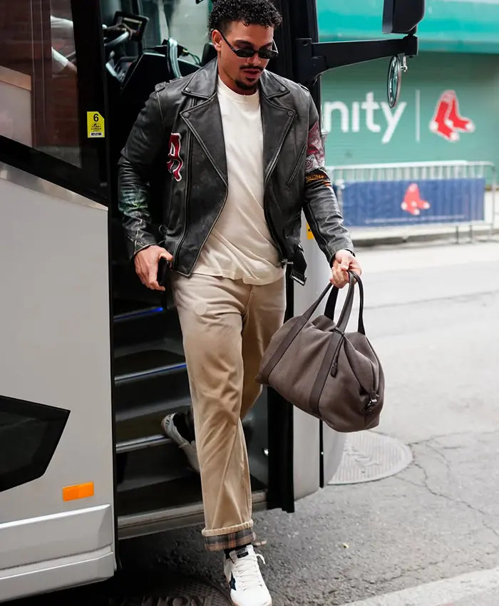 SF Giants Willy Adames Golden Gate Bridge DREAMERS ONLY Black Leather Biker Jacket front view