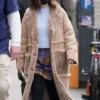 Selena Gomez Only Murders In The Building Brown Shearling Suede Coat front view