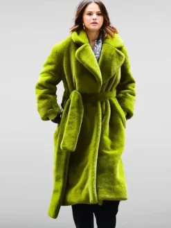 Selena Gomez Only Murders In The Building S03 Green Fur Long Coat front view