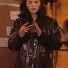 Selena Gomez Only Murders In The Building S05 Brown Leather Jacket front view