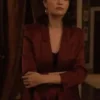 Selena Gomez Only Murders In The Building S05 Burgundy Suiting Fabric Blazer front view