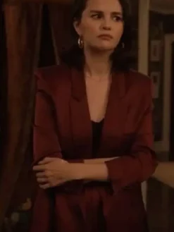 Selena Gomez Only Murders In The Building S05 Burgundy Suiting Fabric Blazer front view
