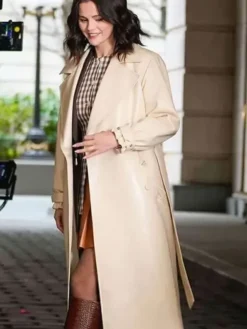 Selena Gomez Only Murders in the Building 2025 Beige Leather Coat side view