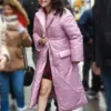 Selena Gomez Only Murders in the Building S03 Pink Parachute Puffer Coat front view
