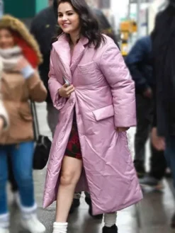 Selena Gomez Only Murders in the Building S03 Pink Parachute Puffer Coat front view