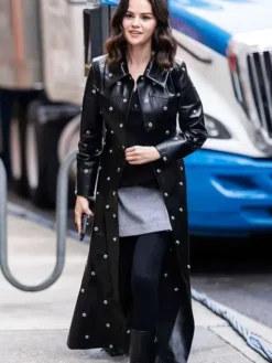Selena Gomez Only Murders in the Building S05 Black Studded Coat front view