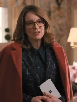 Close-up of Cinda Canning Only Murders in the Building S02 E06 Brown Wool Coat