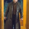 Series Yellowstone Rip Wheeler Long Black Leather Trench Coat front view