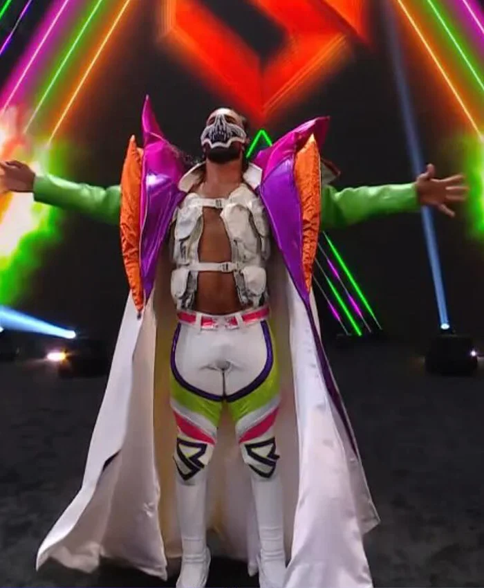 Seth Rollins Colorblock Satin Entrance Coat featuring lapel collar and open closure design