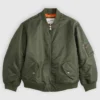 Shai Gilgeous-Alexander Levi's Olive Green MA-1 Bomber Jacket front view with satin finish