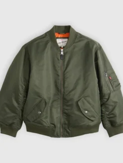Shai Gilgeous-Alexander Levi's Olive Green MA-1 Bomber Jacket front view with satin finish