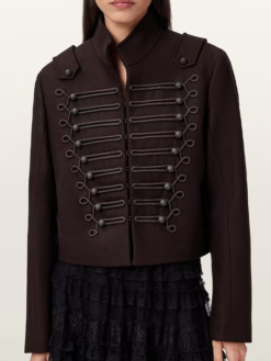 Shop All Saints Rummy Cropped Wool Blend Military Napoleon Jacket For Women