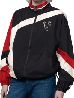 Shop Atlanta Falcons Starter Black Red Vintage Windbreaker Jacket For Women's