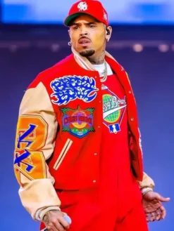 Shop-Breezy-Bowl-XX-Chris-Brown-Red-White-Full-Snap-Letterman-Varsity-Jacket