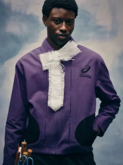 Shop Carnan x ASICS Path II Purple And Black Wool Utility Work Jacket front view