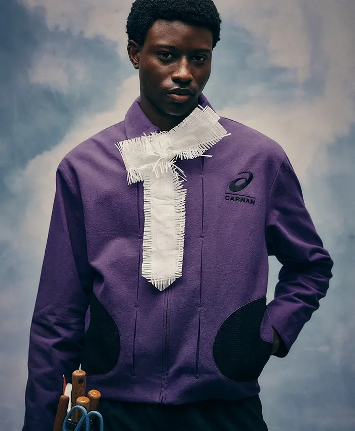 Shop Carnan x ASICS Path II Purple And Black Wool Utility Work Jacket front view