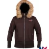 Shop Deals On Hollister Women’s Peyton Twill Hooded Brown Fur Jackets front view