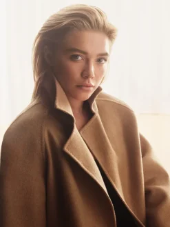 Shop-Florence-Pugh-2026-Fragrance-Launch-Camel-Wool-Long-Coat