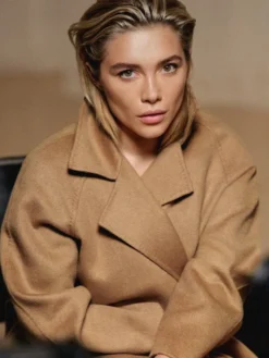 Shop-Florence-Pugh-2026-Fragrance-Launch-Camel-Wool-Long-Coat-On-Sale