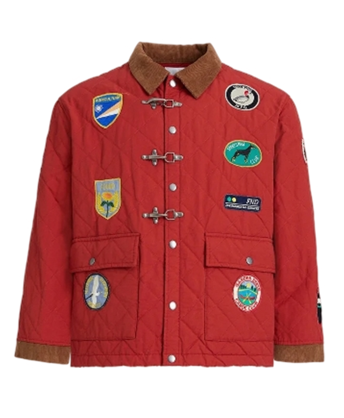 Shop Found Quilt Patch Red Cotton Jacket For Men And Women