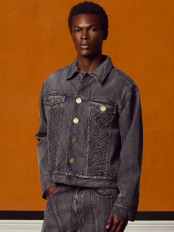 Shop House Of Rrrors Men's All-seeing Denim Trucker Jacket In Washed Black