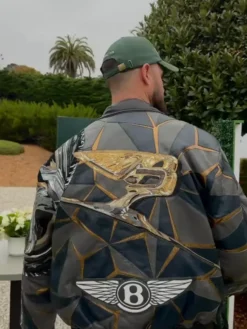 Shop Jordan Sanford Jeff Hamilton Bentley Black Leather Bomber Jacket back view