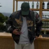 Shop Jordan Sanford Jeff Hamilton Bentley Black Leather Bomber Jacket front view