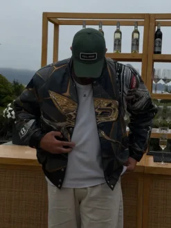 Shop Jordan Sanford Jeff Hamilton Bentley Black Leather Bomber Jacket front view