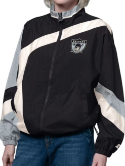 Shop Las Vegas Raiders Starter Black Silver Vintage Windbreaker Jacket For Women's