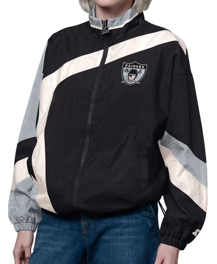 Shop Las Vegas Raiders Starter Black Silver Vintage Windbreaker Jacket For Women's