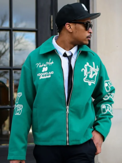 Shop Men's Independence Kelly Green Wool Bomber Varsity Jacket For Sale