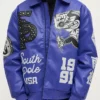 Shop Men's Southpole Midnight Riot Royal Blue Leather Bomber Varsity Jacket For Sale