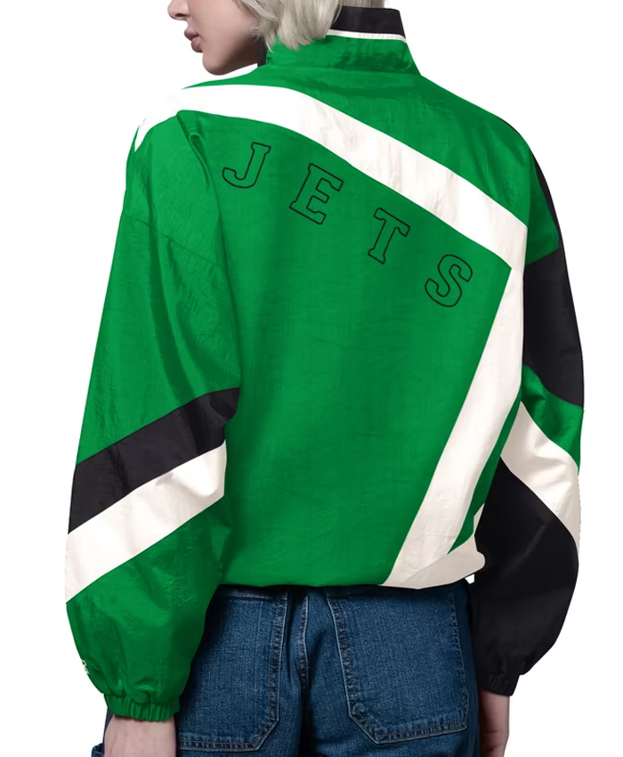 Shop New York Jets Starter Green Black Vintage Windbreaker Jacket For Women's