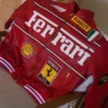 Shop Now Formula 1 Ferrari Red Leather Bomber Jacket front view