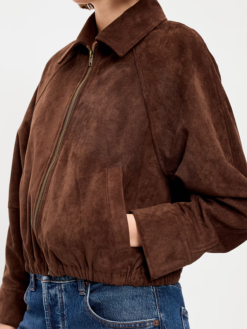Shop Old Navy Full-Zip Brown Suede Leather Harrington Jacket For Women