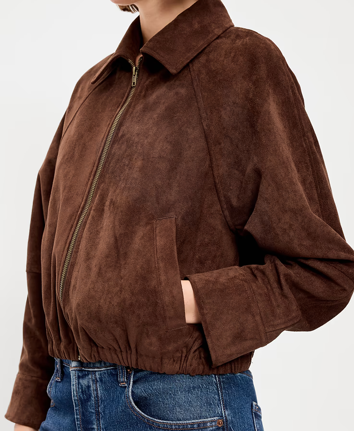 Shop Old Navy Full-Zip Brown Suede Leather Harrington Jacket For Women