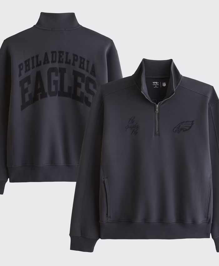 Shop Philadelphia Eagles Abercrombie Fitch Black YPB neoKNIT MAX Half-Zip Top For Sale
