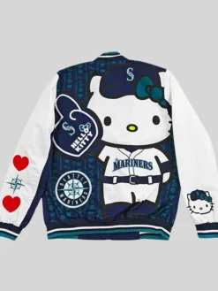 Shop-Seattle-Mariners-Hello-Kitty-Navy-and-White-Satin-Bomber-Jacket-For-Men-and-Women