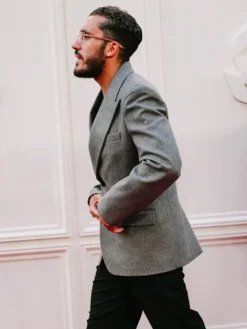 Shop The PFA Awards Rayan Cherki Grey Wool Blazer For Sale
