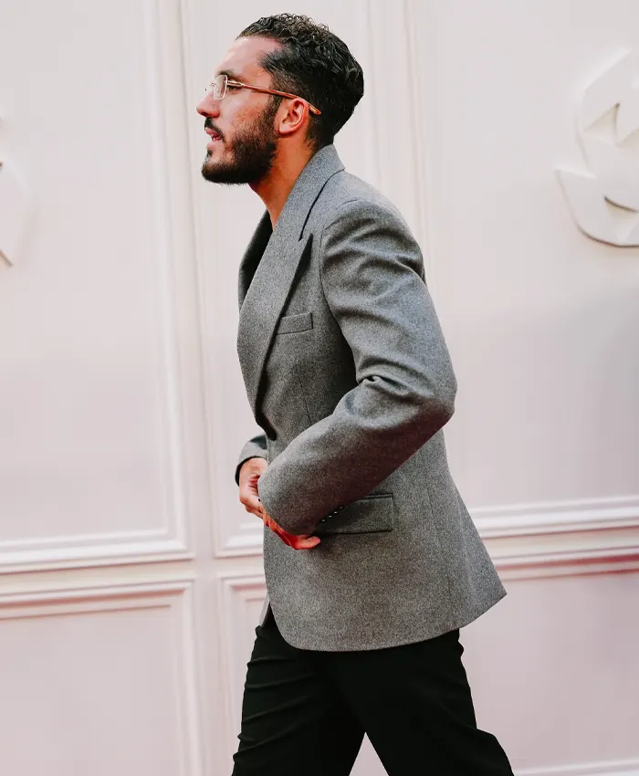 Shop The PFA Awards Rayan Cherki Grey Wool Blazer For Sale