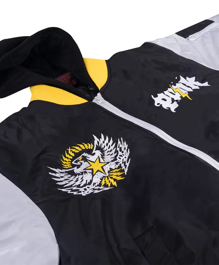Shop WWE CM Punk Black Satin Full-Zip Hooded Bomber Jacket Side View