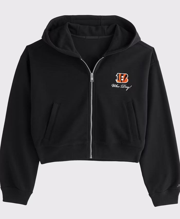 Shop Women’s Abercrombie Fitch Black Cincinnati Bengals YPB On The Go 6AM Full-Zip Hoodie