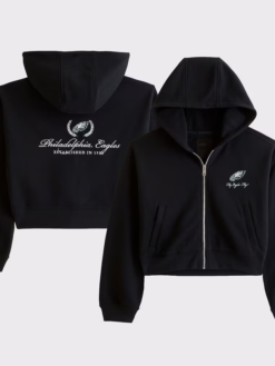 Shop Women's Abercrombie Fitch Black Philadelphia Eagles YPB On The Go 6AM Full-Zip Hoodie