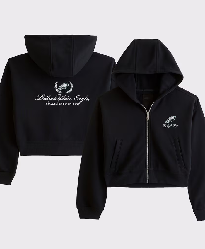 Shop Women's Abercrombie Fitch Black Philadelphia Eagles YPB On The Go 6AM Full-Zip Hoodie