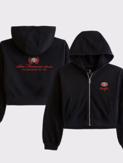 Shop Women’s Abercrombie Fitch Black San Francisco 49ers YPB On The Go 6AM Full-Zip Hoodie