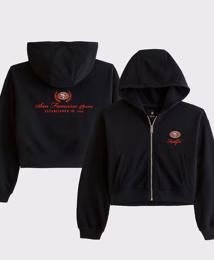 Shop Women’s Abercrombie Fitch Black San Francisco 49ers YPB On The Go 6AM Full-Zip Hoodie