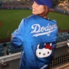 Shop-Womens-Hello-Kitty-x-Los-Angeles-Dodgers-Blue-Satin-Bomber-Jacket-For-Sale